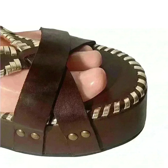 Free People Sedona Women’s Dark  Brown And Gold Woven Platform Sandals Size 9 - Picture 6 of 16